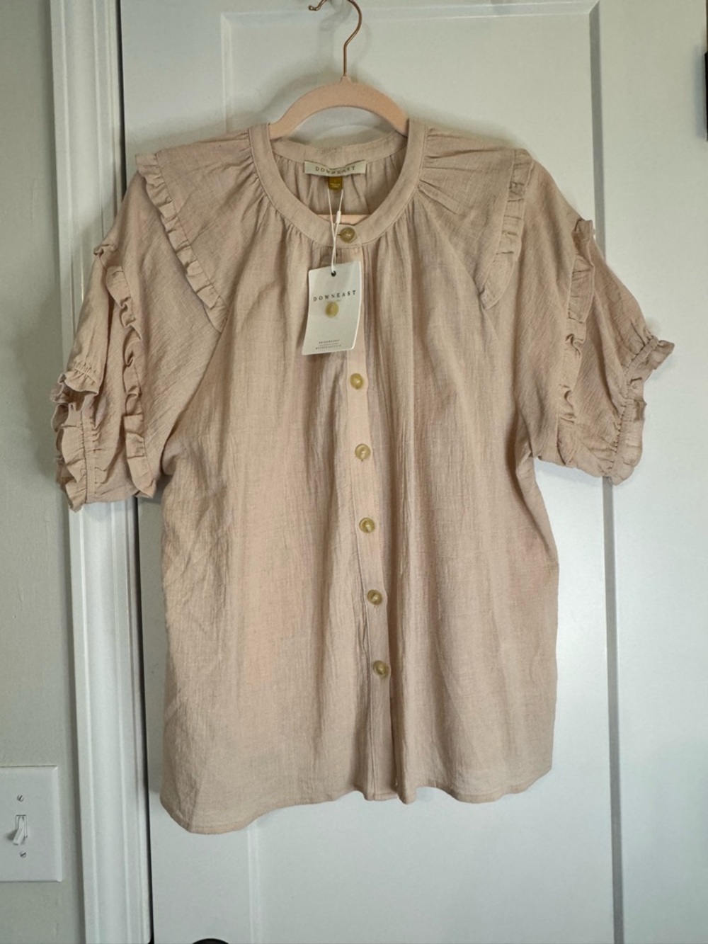 Down East Beige Cotton Button Down Top